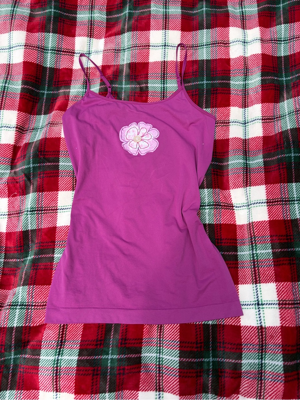 Upcycled Purple Floral Appliqué Camisole Tank Top